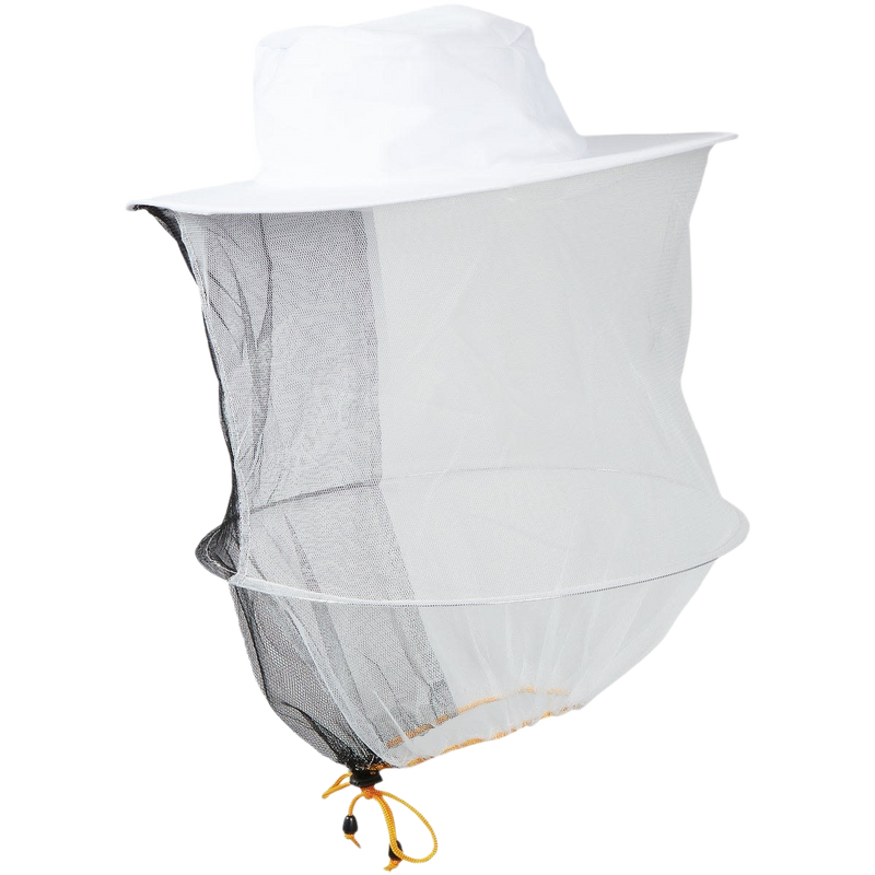 White poly-cotton blend protective beekeeping hat with attached veil designed to keep away from the face, featuring elastic underarms for a snug fit, ideal for Farm, Garden & Tool and Beekeeping Supplies collections.