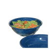 Royal blue enamelware bowl with white speckles, filled with fresh salad, ideal for Farm, Garden & Tool, Kitchen & Food, Camping, Dinnerware, Best Sellers, and Promo Eligible collections.