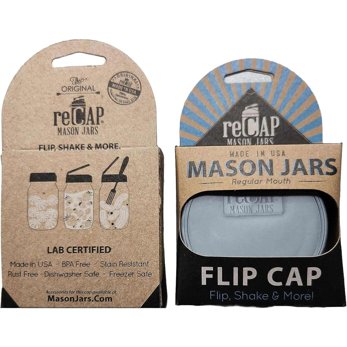Reusable gray flip top lid for regular mouth Mason jars, handcrafted and made in USA, designed for easy opening and versatile storage in Home & Decor, Kitchen Gadgets, and Household Helpers collections.