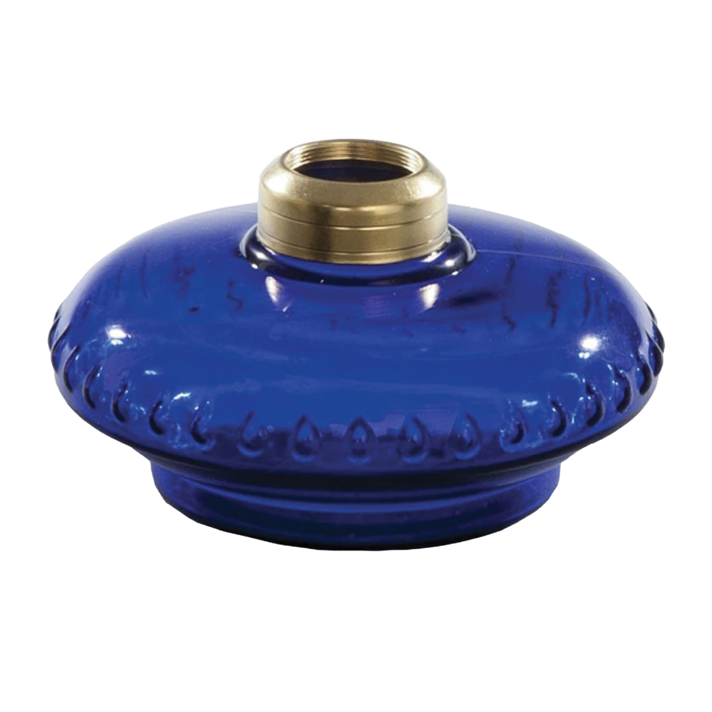Blue glass oil lamp bracket font with polished brass collar, featuring a decorative scalloped edge, suitable for lamps & lighting, oil lamps, wall lamps, best sellers, and promo collections.