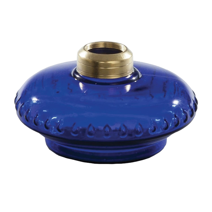 Blue glass oil lamp bracket font with polished brass collar, featuring a decorative scalloped edge, suitable for lamps & lighting, oil lamps, wall lamps, best sellers, and promo collections.