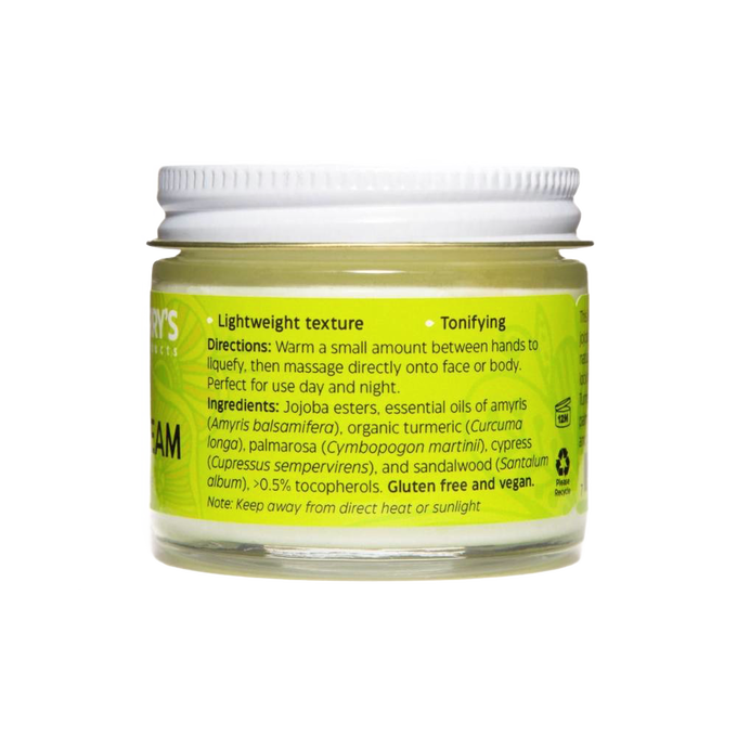 Clear glass jar of Uncle Harry's Ayurvedic Face Cream with a white lid, featuring a lightweight, moisturizing formula made in USA, ideal for health, wellness, and personal care collections.
