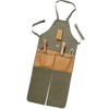Heavy-duty rugged canvas apron with built-in leg covers and multiple pockets holding wooden-handled gardening tools, designed for durability in Farm, Garden & Tool and Garden Accessories collections.