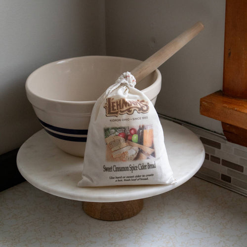Natural fabric drawstring bag holding handcrafted sweet cinnamon spice cider bread mix with rustic design, ideal for Kitchen & Food, Pantry, Dry Goods and Mixes, Best Sellers, Promo Eligible collections.