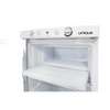 Open white portable gas refrigerator with control knobs and compact interior featuring a removable shelf and freezer compartment, crafted for Farm, Garden & Tool and Appliances collections.