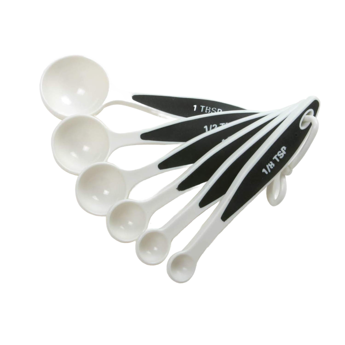 Set of twelve measuring spoons with ergonomic non-slip grips designed for right and left hand use, ideal for Kitchen & Food, Baking Supplies, and Measuring collections.
