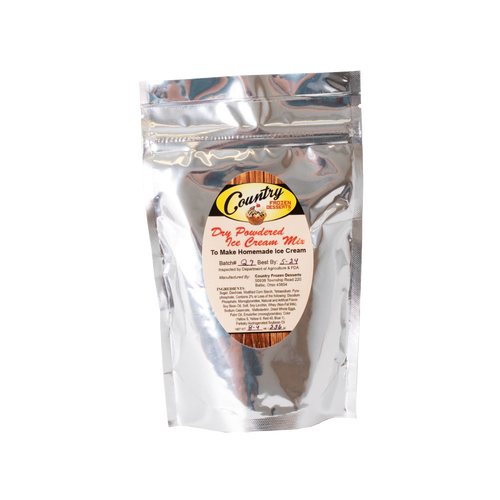 Silver foil resealable pouch of dry powdered ice cream mix with label, Amish made and handcrafted, ideal for Kitchen & Food, Dry Goods and Mixes, Specialty Equipment, Making Ice Cream, USA Made, Best Sellers, and Promo Eligible collections.