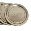 Set of twelve smooth metal canning jar lids embossed with the word superb, designed for food preservation and kitchen use in USA Made, Canning, and Best Sellers collections.