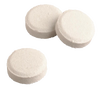 Three round white water purification tablets designed for reliable disinfection in emergency and outdoor settings, suitable for camping and survival use.