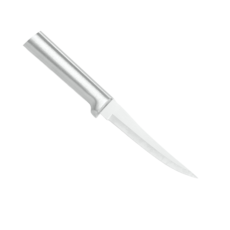 Handcrafted high carbon stainless steel paring knife with a solid aluminum handle, made in the USA, perfect for precise food prep in kitchen knives, farm, garden, and food collections.