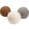 Set of three all-natural wool dryer balls in brown, cream, and gray, designed for repeated use in laundry supplies and USA made for Home & Decor and drying accessories collections.