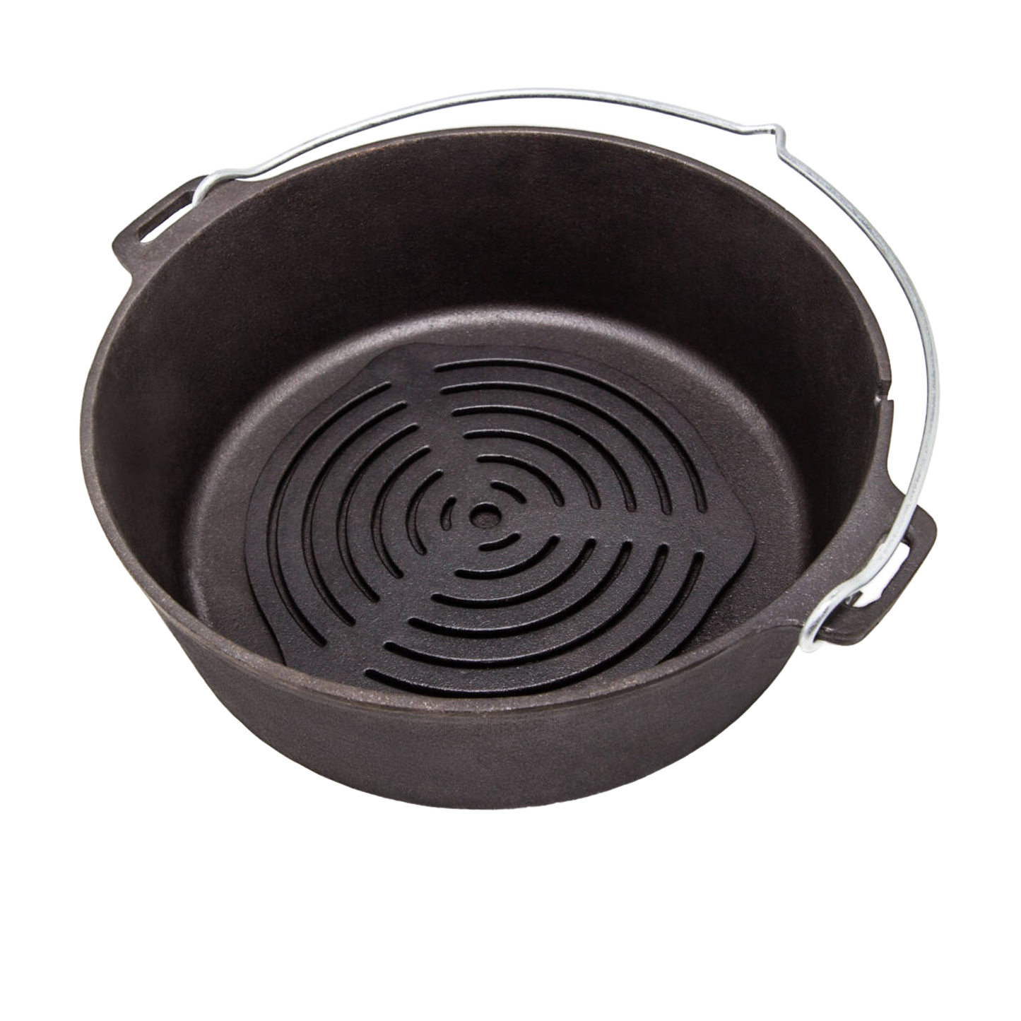 Heavy-duty cast iron trivet with concentric slots, designed for optimal heat distribution in Dutch ovens, suited for farm, kitchen, camping, cookware, and cast iron collections.