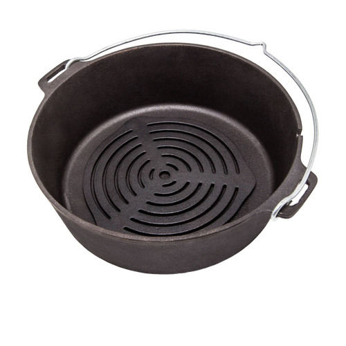 Heavy-duty cast iron trivet with concentric slots, designed for optimal heat distribution in Dutch ovens, suited for farm, kitchen, camping, cookware, and cast iron collections.
