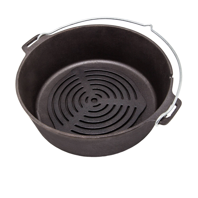 Heavy-duty cast iron trivet with concentric slots, designed for optimal heat distribution in Dutch ovens, suited for farm, kitchen, camping, cookware, and cast iron collections.