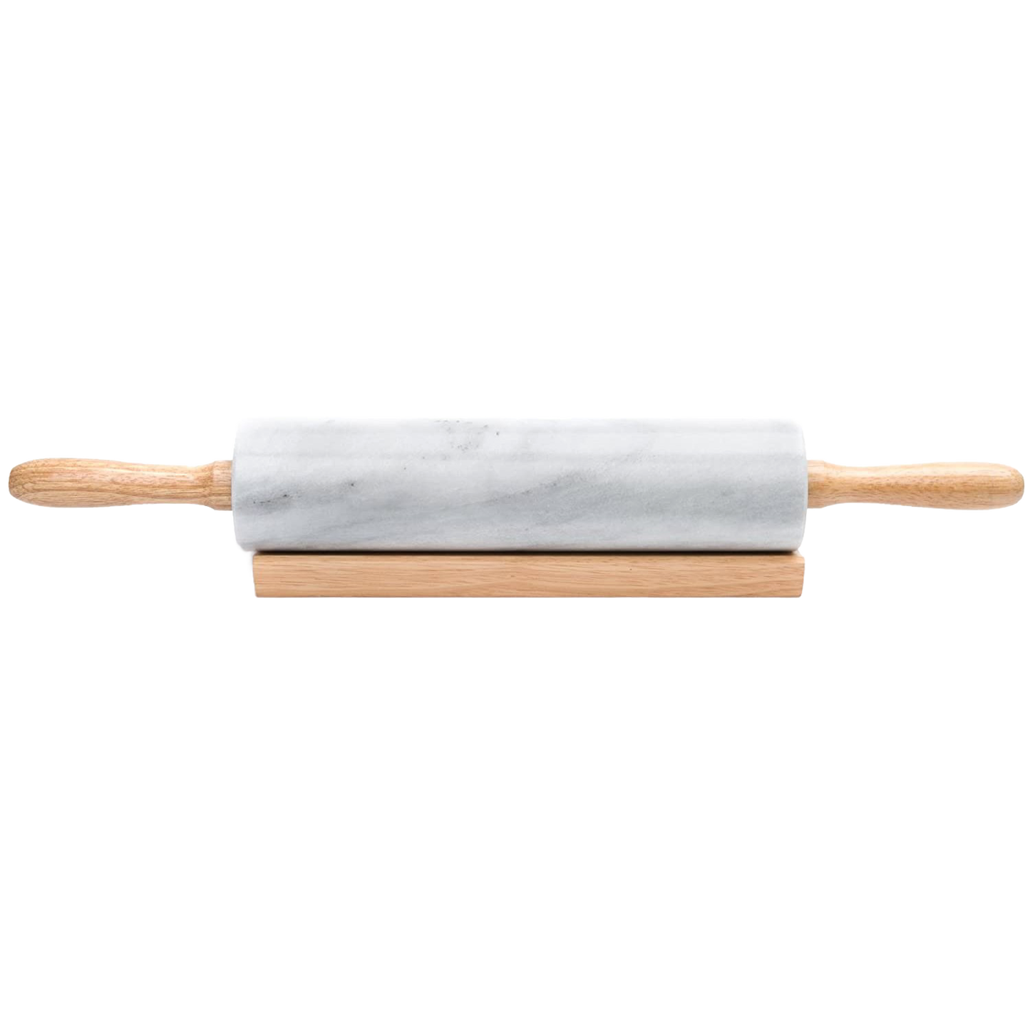 Marble rolling pin with wooden handles resting on a wooden stand, featuring nylon bearings for smooth use, part of Kitchen & Food, Cookware, Baking Supplies, Best Sellers, and Promo Eligible collections.
