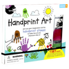 Creative kids’ art kit featuring colorful handprint stamps, watercolor paints, ink pads, and drawing materials to inspire imaginative play and crafting in arts and crafts collections.