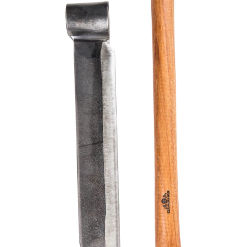 Hand-forged splitting froe with a traditional hammered steel blade and smooth wooden handle, crafted for precise wood splitting in Farm, Garden & Tool and Wood Cutting and Hauling collections.