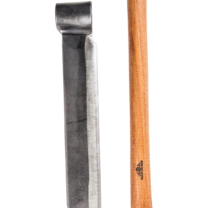 Hand-forged splitting froe with a traditional hammered steel blade and smooth wooden handle, crafted for precise wood splitting in Farm, Garden & Tool and Wood Cutting and Hauling collections.