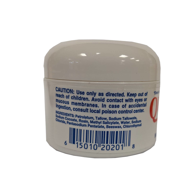 Small white jar of healing cream showing caution instructions and detailed ingredient list, handcrafted and made in USA, featured in Health & Wellness, Health Remedies, and Best Sellers collections.