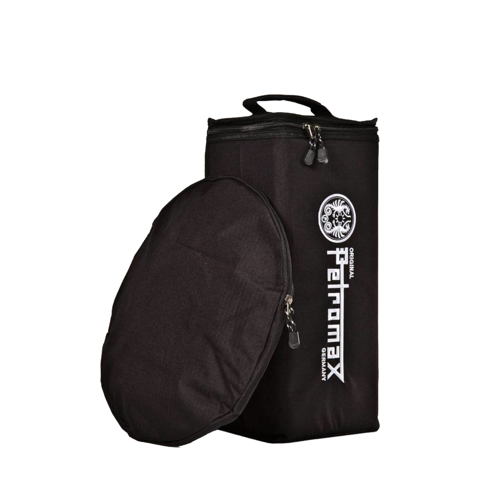 Durable black ripstop fiber transport bag with padded walls and zipper, designed for safely carrying and storing lamps and reflectors, ideal for camping and outdoor use.