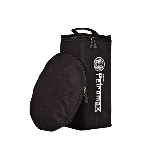 Durable black ripstop fiber transport bag with padded walls and zipper, designed for safely carrying and storing lamps and reflectors, ideal for camping and outdoor use.