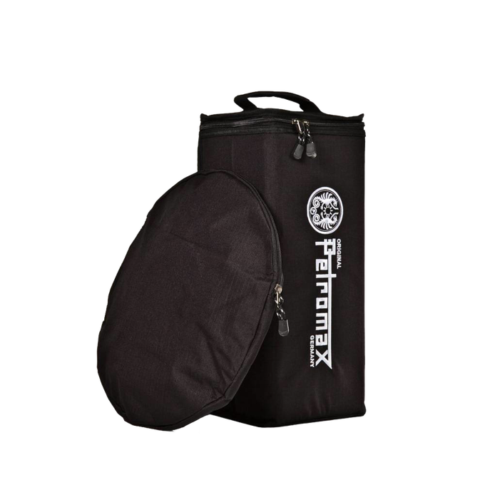 Durable black ripstop fiber transport bag with padded walls and zipper, designed for safely carrying and storing lamps and reflectors, ideal for camping and outdoor use.