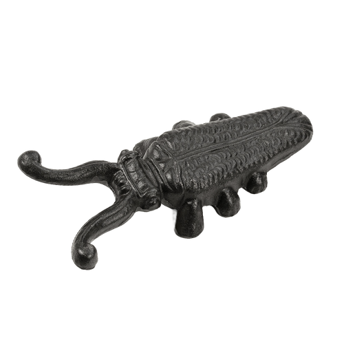 Black painted cast iron cricket-shaped boot jack with detailed texture, designed for easy boot removal, part of Home & Decor, Household Helpers, and Best Sellers collections.