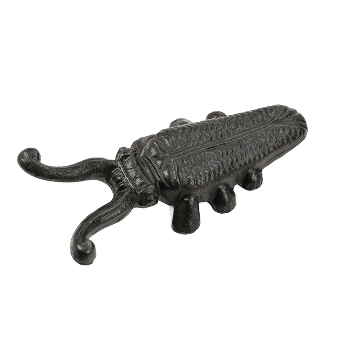Black painted cast iron cricket-shaped boot jack with detailed texture, designed for easy boot removal, part of Home & Decor, Household Helpers, and Best Sellers collections.