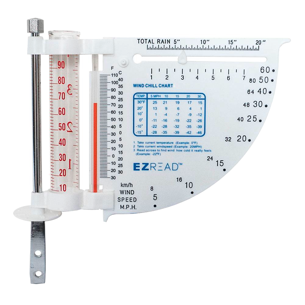 Outdoor multi-function weather meter featuring rain gauge, thermometer, and wind speed chart with easy mounting, ideal for Farm, Garden & Tool, Garden Accessories, Best Sellers, and Promo Eligible collections.