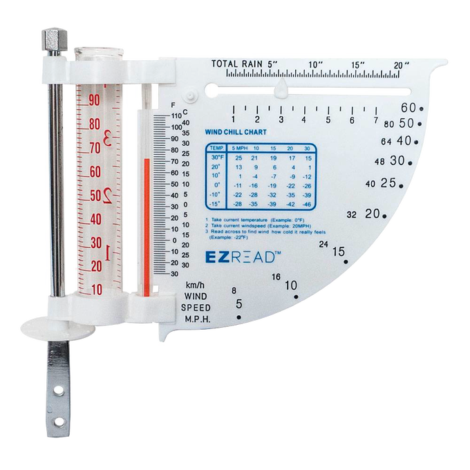 Outdoor multi-function weather meter featuring rain gauge, thermometer, and wind speed chart with easy mounting, ideal for Farm, Garden & Tool, Garden Accessories, Best Sellers, and Promo Eligible collections.