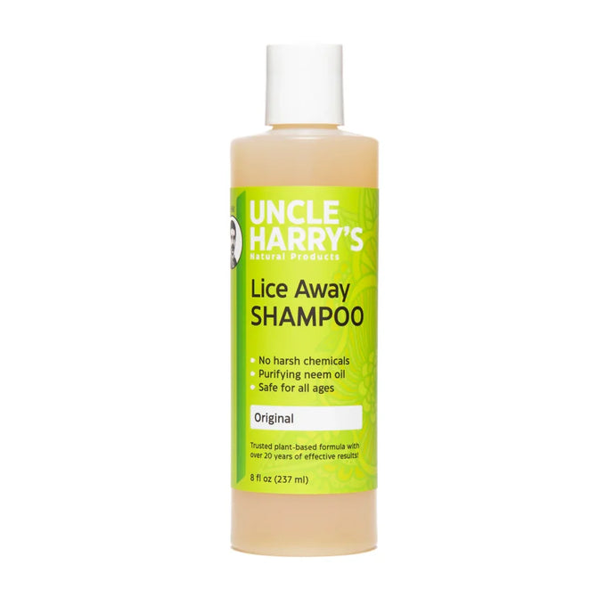 Bottle of plant-based lice treatment shampoo with neem oil, free from harsh chemicals, safe for all ages, featured in Health & Wellness and Grooming and Personal Hygiene collections.