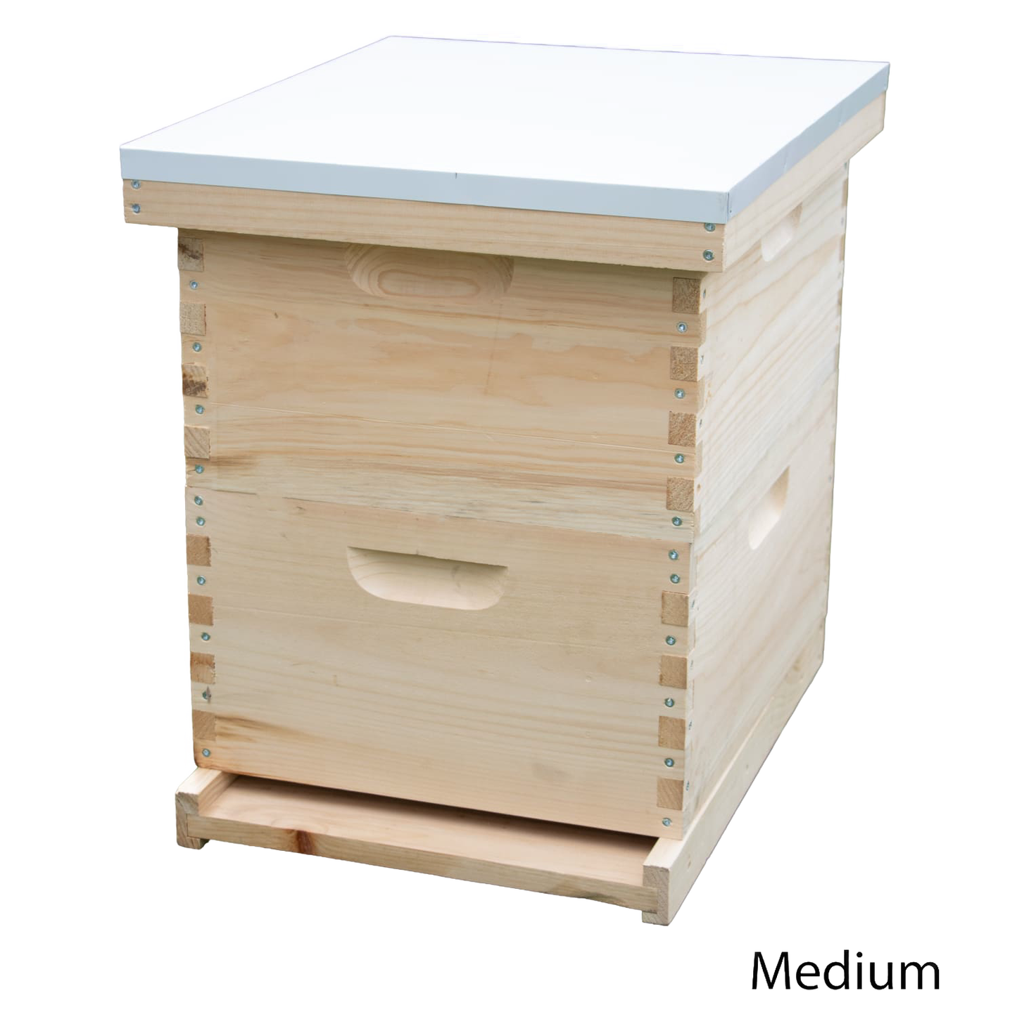 Handcrafted natural wood 10-frame beehive box with a sturdy metal top, designed for beekeeping enthusiasts, featured in Farm, Garden & Tool, Beekeeping Supplies, and 10-Frame Hives collections.