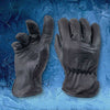 Pair of handcrafted fleece-lined cowhide driver gloves in black featuring an ergonomic extreme curved finger design, winged thumb, and waterproofing, ideal for Health & Wellness, Farm, Garden & Tool, Hand Tools and Hardware, Clothing and Accessories, Best Sellers, and Promo Eligible collections.