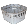 Square galvanized wash tub with reinforced sides and handles, hot dipped for durability, suitable for indoor and outdoor use, featured in Home & Decor and Laundry Supplies collections.