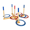 Wooden giant ring toss lawn game set with four tall pegs and six tossing rings in red and blue, handcrafted and featured in Toys, Books & Games, Lawn Games, and Best Sellers collections.
