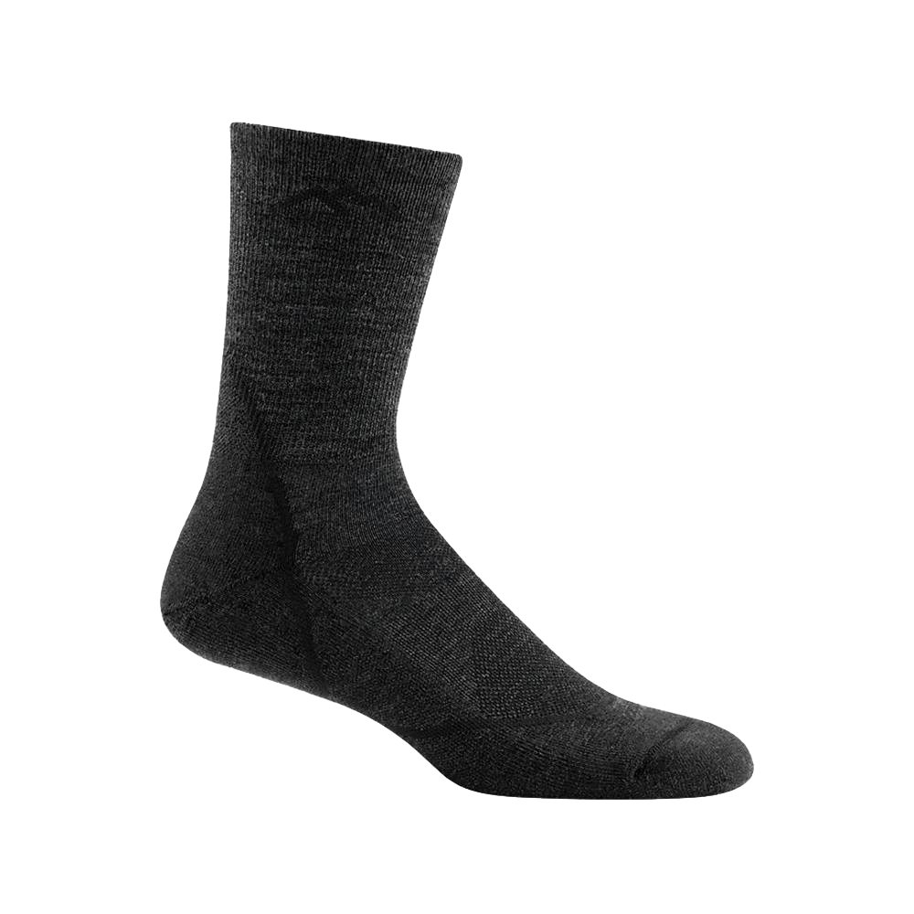 Dark gray men's lightweight micro crew sock featuring breathable mesh panels and smooth ribbing designed for durability and comfort, ideal for Camping, Health & Wellness, and Clothing collections.