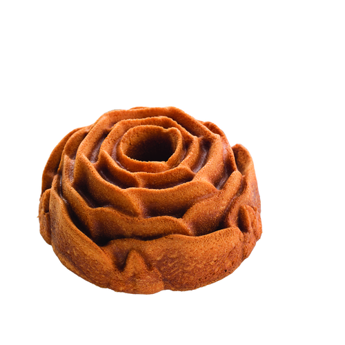 Golden-baked rose-shaped cake with detailed floral pattern, showcasing handmade quality and perfect for Kitchen & Food, Cookware, Baking Supplies, USA Made, and Best Sellers collections.