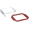 Clear glass baking dish paired with a durable red plastic lid, designed for easy food storage and transport, handcrafted in USA, ideal for Kitchen & Food, Storage and Serving collections.