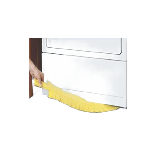 Flexible yellow duster with non-woven polyester cover and polypropylene body, shown cleaning under an appliance, part of Home & Decor and Household Cleaning collections.