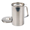 Stainless steel grease keeper with fine mesh strainer and sturdy handle, designed for storing and reusing bacon and hamburger grease, featured in Kitchen & Food and Storage and Serving collections.