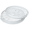 Set of two white circular add-on trays designed to expand drying capacity, with open grid construction, suitable for food preservation and drying in kitchen use.