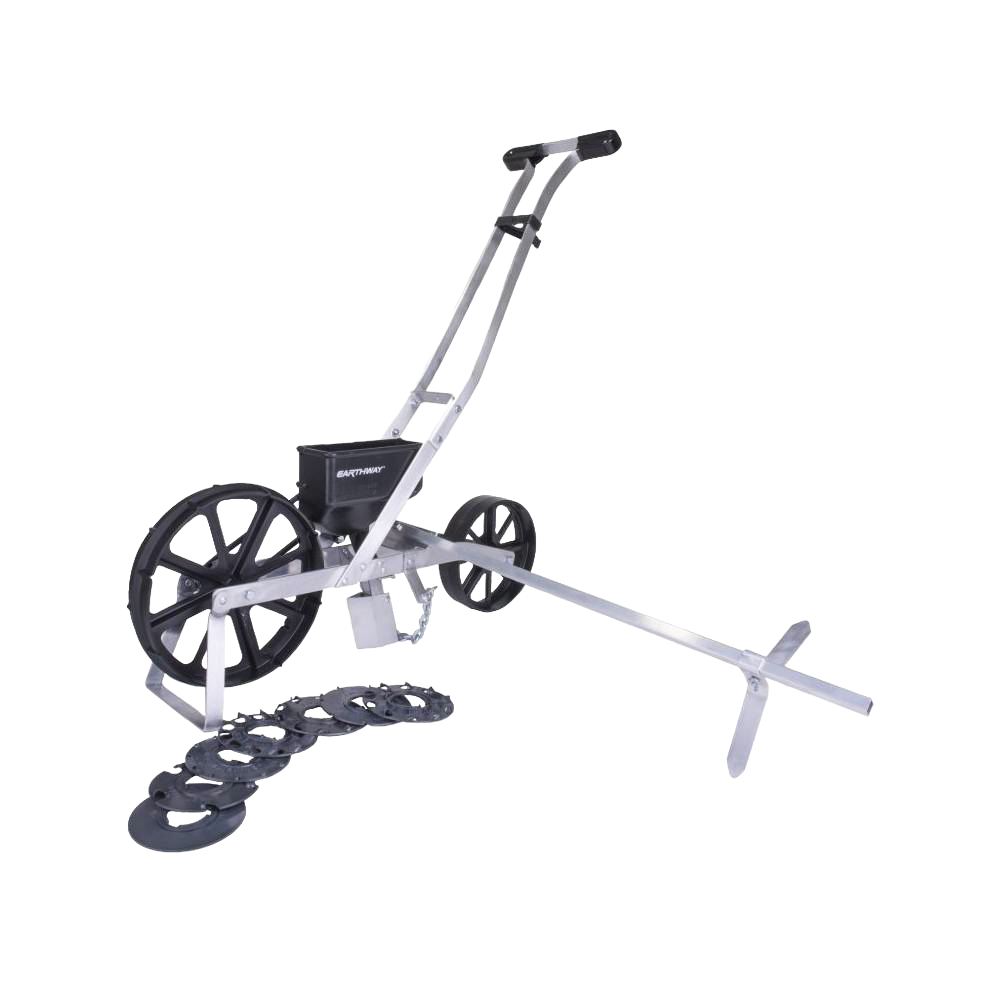 Handcrafted versatile garden seeder with sturdy metal frame and large black wheels, designed for neat seed planting in Farm, Garden & Tool, Seeds and Planting, USA Made, Best Sellers, and Promo Eligible collections.