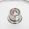 Close-up of a built-in temperature gauge on a stainless steel water bath canner lid, designed for precise heat control in food preservation, featured in Kitchen & Food and Canning collections.