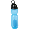 Translucent blue water filter bottle with black screw-on cap and loop handle, constructed from BPA-free medical-grade polymer, ideal for camping and emergency supplies.