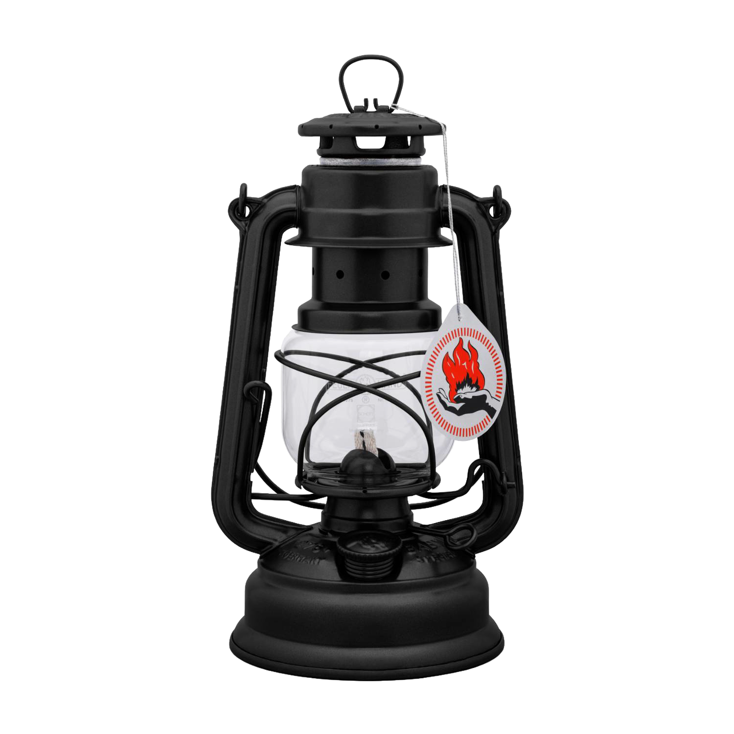 Handcrafted black galvanized oil lantern with thermal heat-resistant SUPRAX globe, designed for durable lighting in camping, emergency supplies, and outdoor settings in lamps & lighting collections.