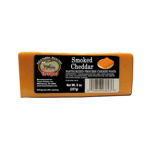 Handcrafted smoked cheddar pasteurized cheese food block, 8 ounces, made in USA, ideal for Kitchen & Food, Snacks and Sweets, Pantry, USA Made, Best Sellers, and Promo Eligible collections.