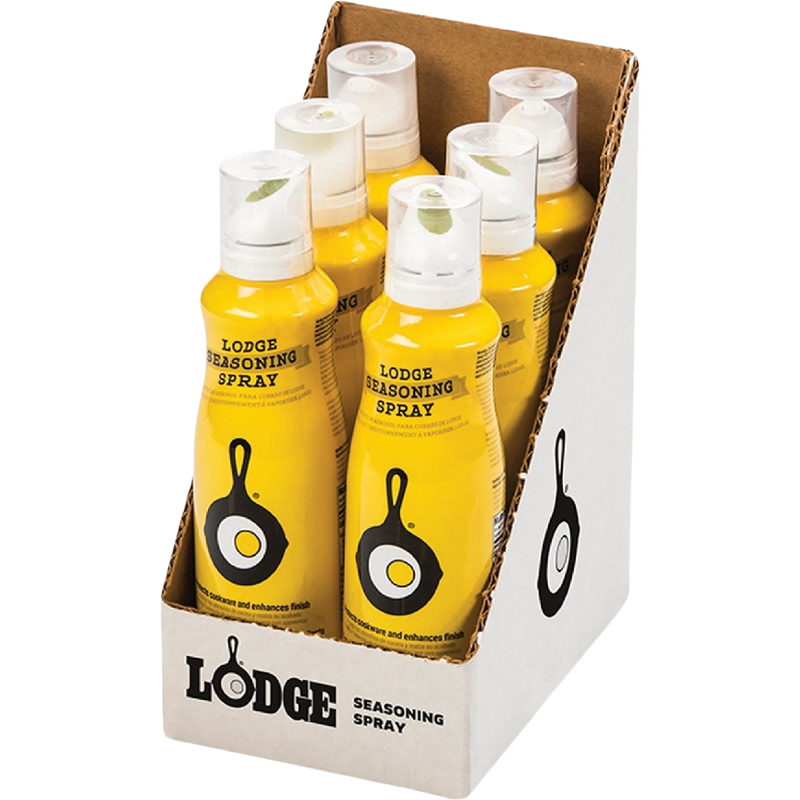 Display of yellow canola oil seasoning sprays featuring cast iron skillet graphics, ideal for Kitchen & Food, Cookware, Cast Iron, Best Sellers, and Promo Eligible collections.
