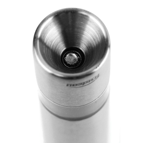 Close-up of a stainless steel one-hand salt mill's grinding mechanism, designed for effortless seasoning in Kitchen & Food and Kitchen Gadgets collections.