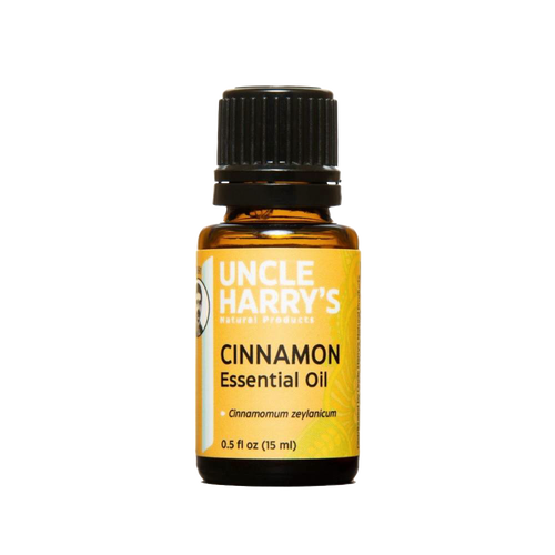 Amber glass bottle of cinnamon essential oil with black dropper cap, handcrafted and made in USA, ideal for Health & Wellness, Soapmaking, Candlemaking, and Best Sellers collections.