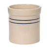 Handcrafted stoneware crock with double blue stripes, made in USA, ideal for kitchen use, food preservation, fermenting and pickling, featured in Best Sellers and Promo Eligible collections.